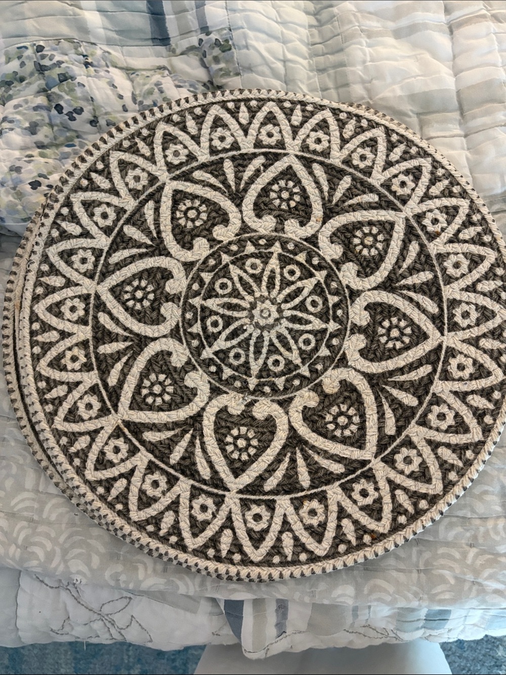 Round Embroidered Table Mat - Black & White